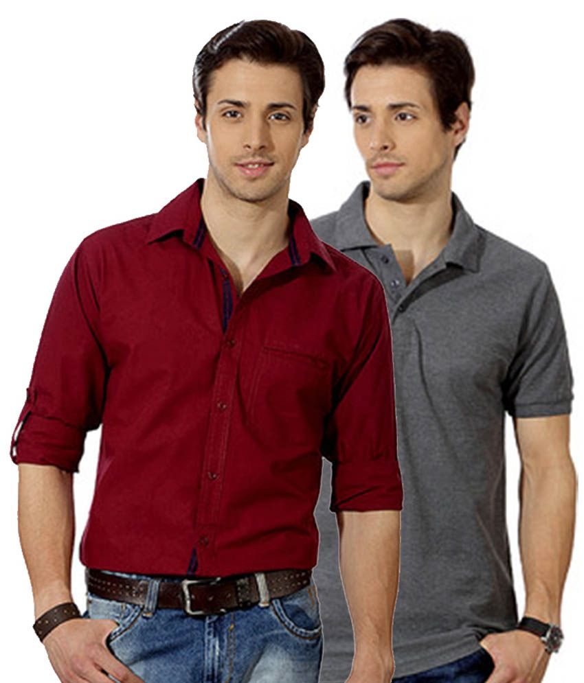 66% OFF on Entigue Maroon Casual Shirt Dark Grey Polo T-shirt