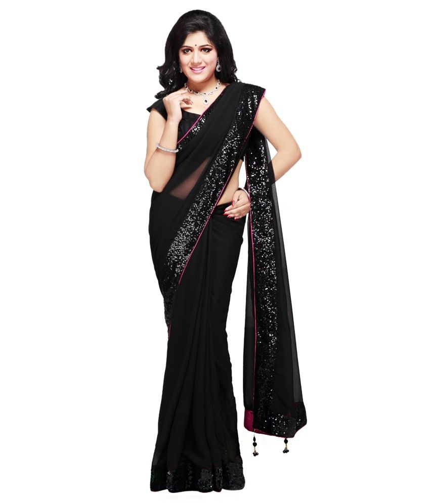 Pure chiffon black saree clearance