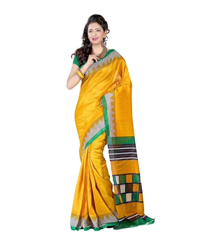 Navdevta Sarees Yellow Bhagalpuri Silk Saree