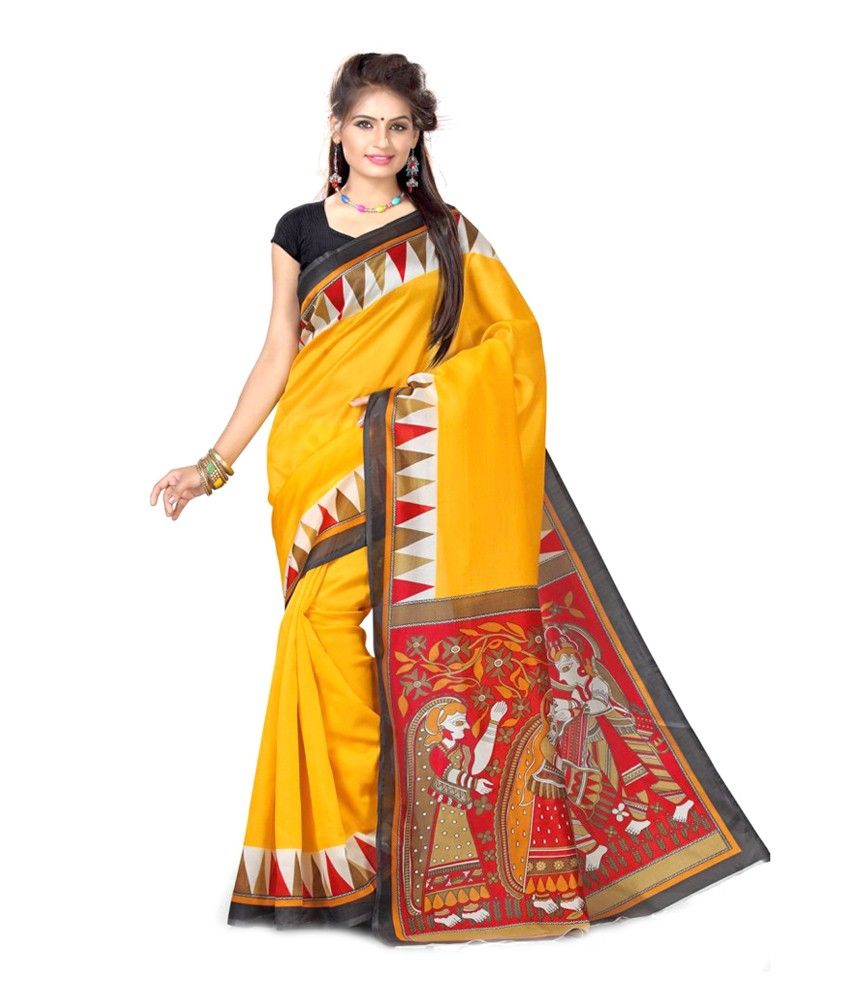 Adah Fashions Saree Yellow Art Silk Saree available at snapdeal for Rs.295