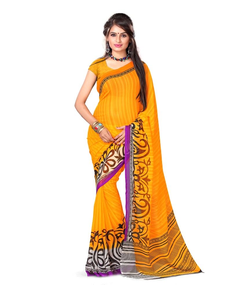 Adah Fashions Saree Yellow Pure Georgette Saree available at snapdeal for Rs.295