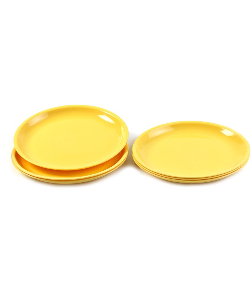 Sugam Plastics 100% Food Grade Virgin Plastic Round Half Plate Set Of 6 Pcs - Yellow
