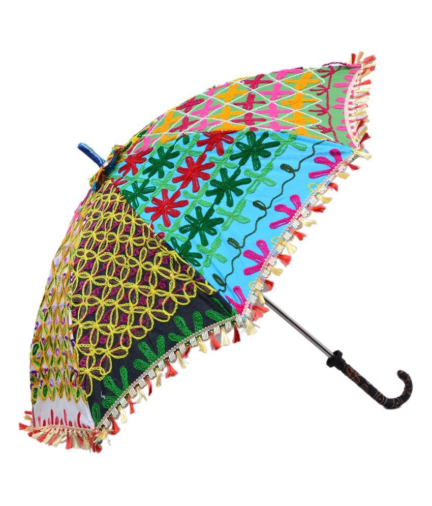 Cinchstore Multicolor Nylon Designer Embroided Umbrella