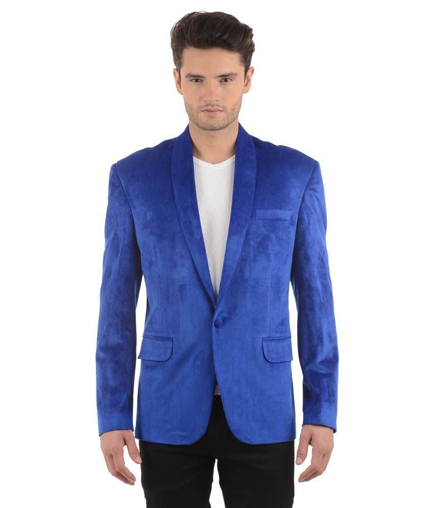 Azio Design Blue Velvet Solid Party Wear Blazer