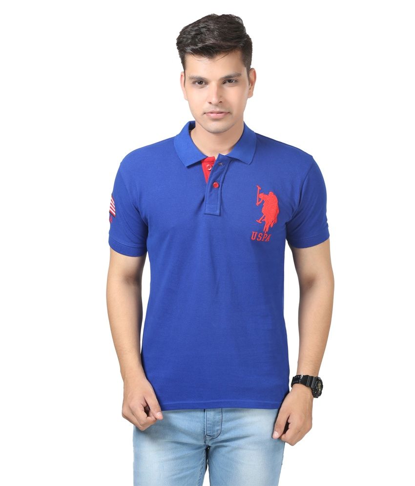 Buy Uspa Royal Blue Polo Neck Half Sleeves T shirt on Snapdeal