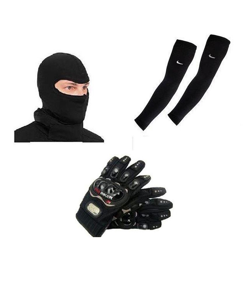 Joynix Combo Of Universal Black Full Face Mask, Arm Sleeve And Riding Gloves - Size Xl available at snapdeal for Rs.699