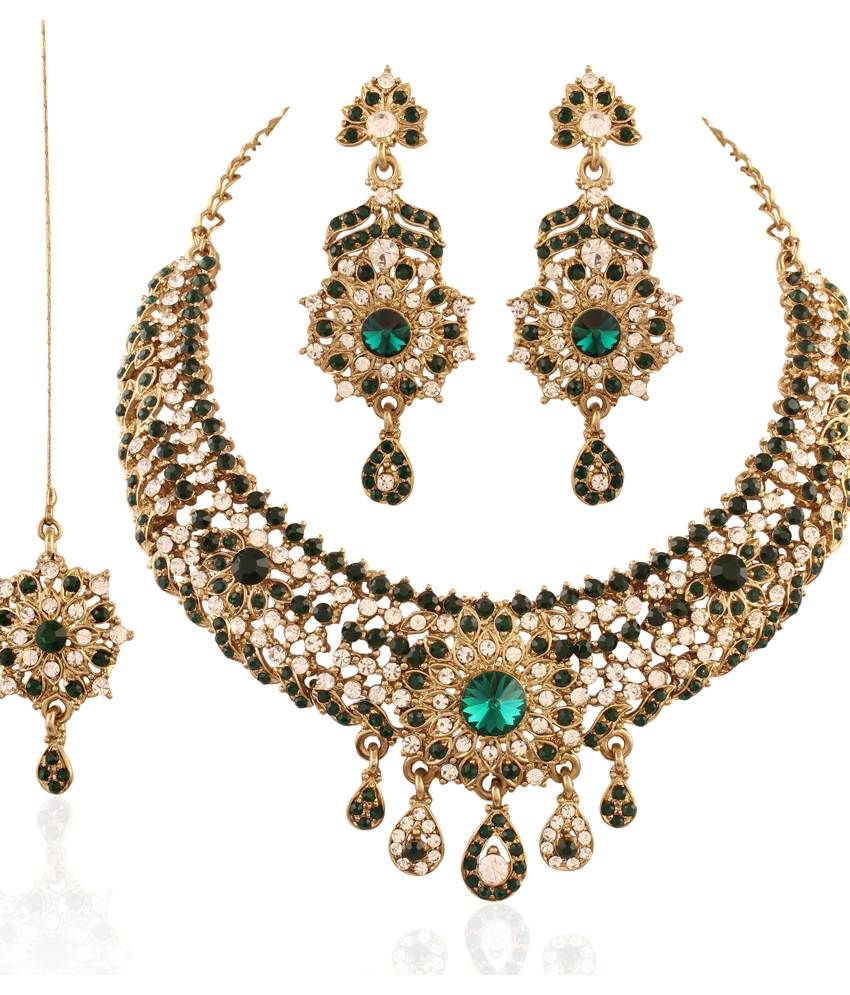62 Off On I Jewels Gold Plated Traditional Austrian Diamond I Jewels Gold Plated Traditional Austrian Diamond Necklace Set With Maang Tika