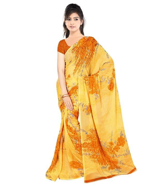 Tirupati Sarees Yellow Pure Chiffon Saree
