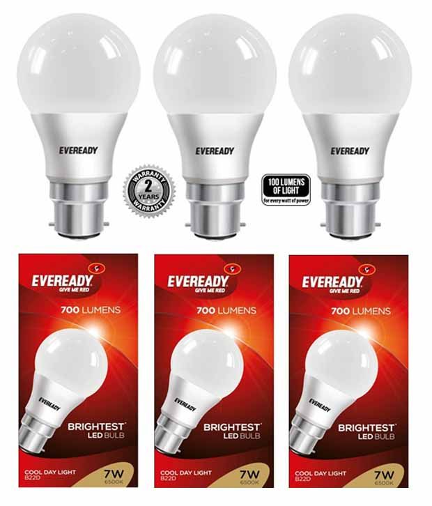 Eveready 7W (pack of 3) 6500K 100 Lumens with Cool Day Light LED Bulbs