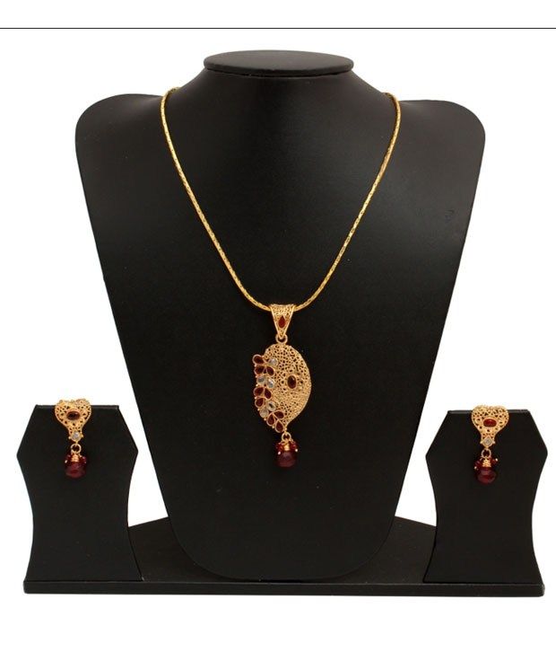 Reva Maroon American Diamond Antique Pendant Set With Chain available at snapdeal for Rs.168