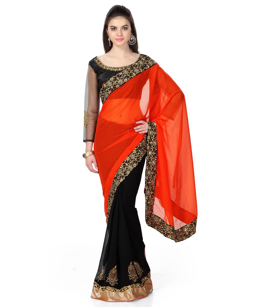 Janasya Orange Faux Georgette Saree available at snapdeal for Rs.719