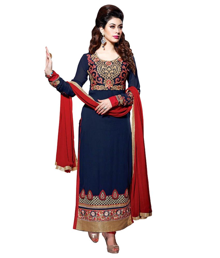 Sukhi Fashion Navy Pure Georgette Unstitched Dress Material