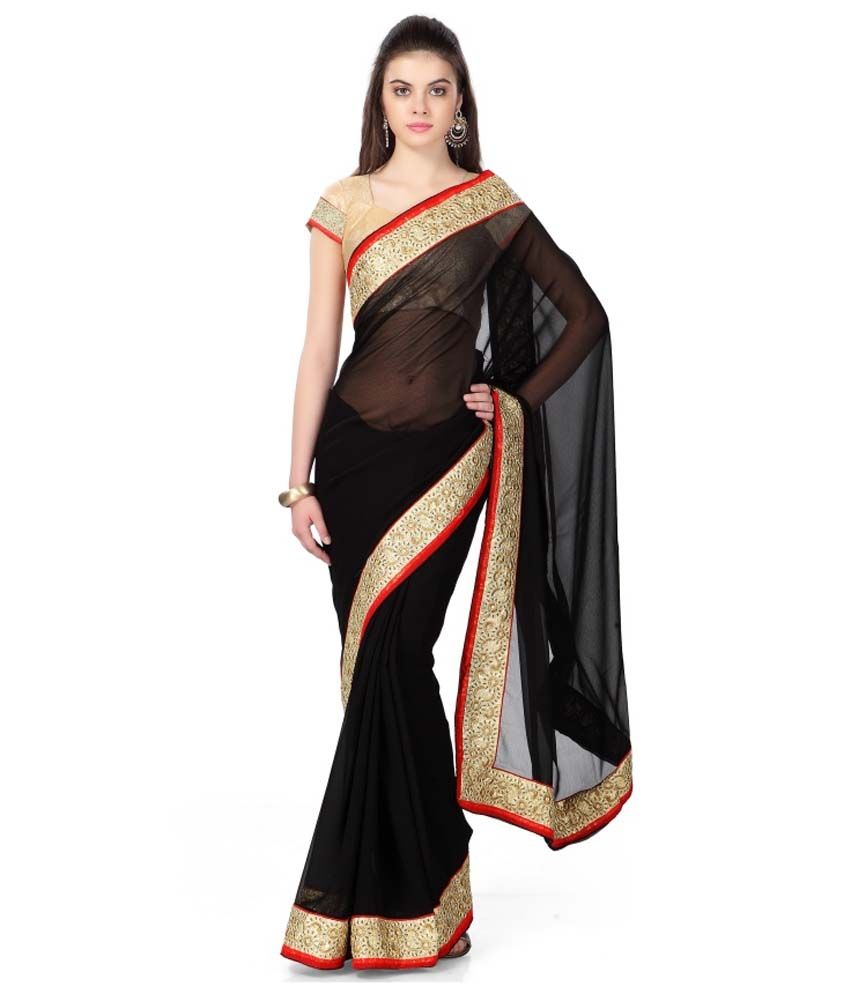 Janasya Black Faux Georgette Saree available at snapdeal for Rs.699