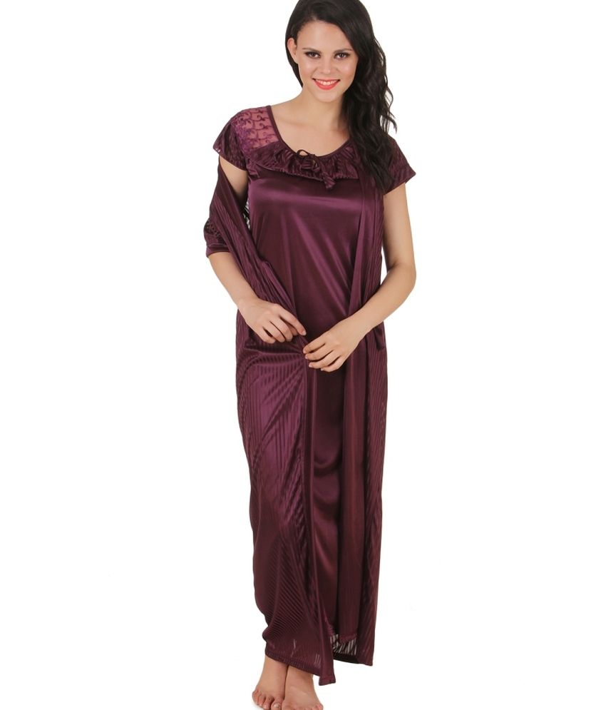 Buy Fasense Brown Satin Nighty Night Gowns Pack Of 2 Online At Best