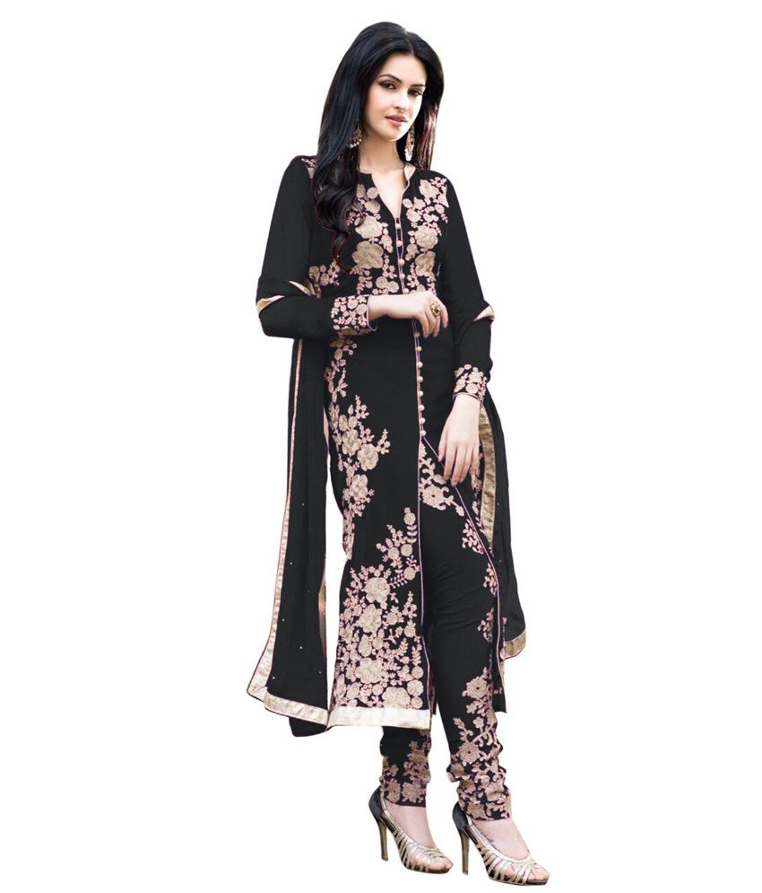 Radha Krishna Black Faux Georgette Unstitched Dress Material