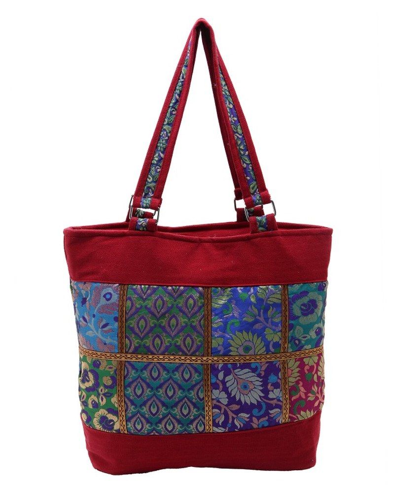 Kwickdeal Maroon Canvas Cloth Tote Bag For Women