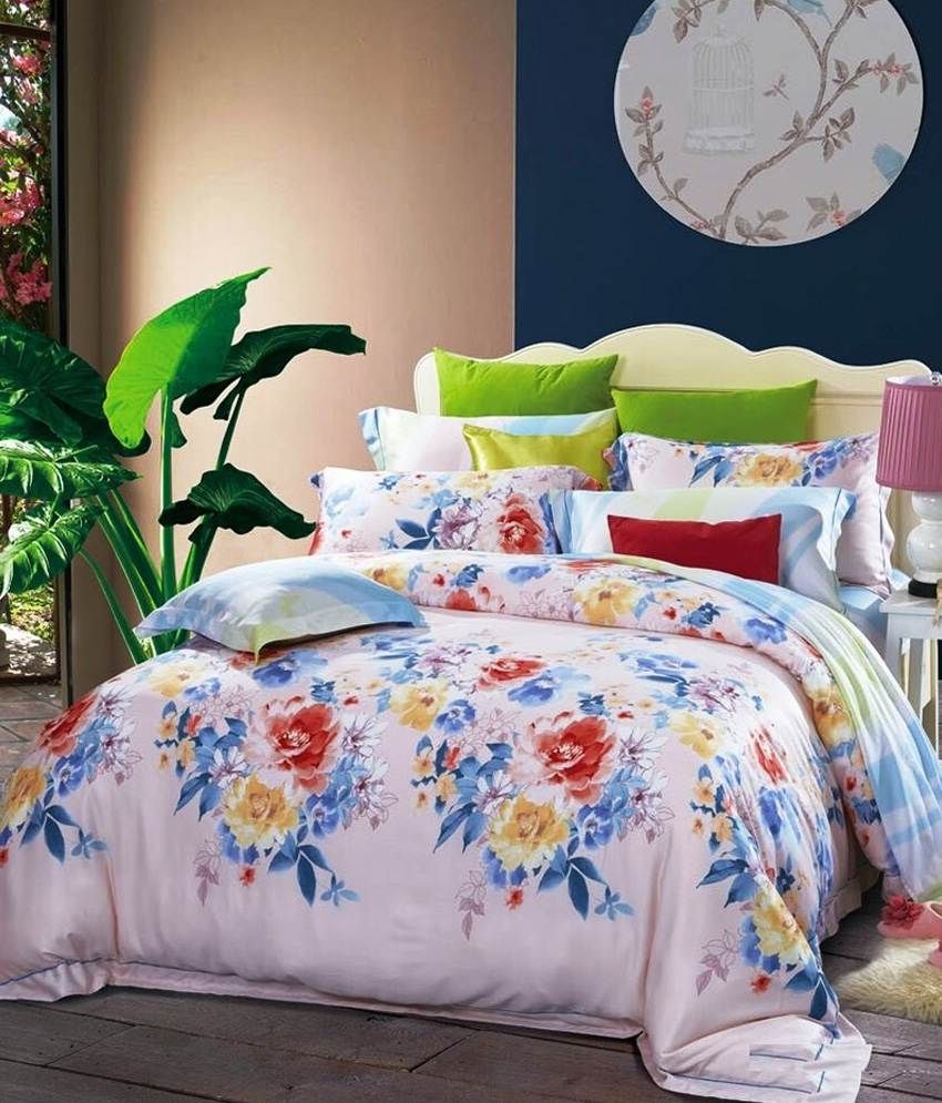 Bellagio Multicolor Floral Double Bedsheet with 2 pillow cover Buy