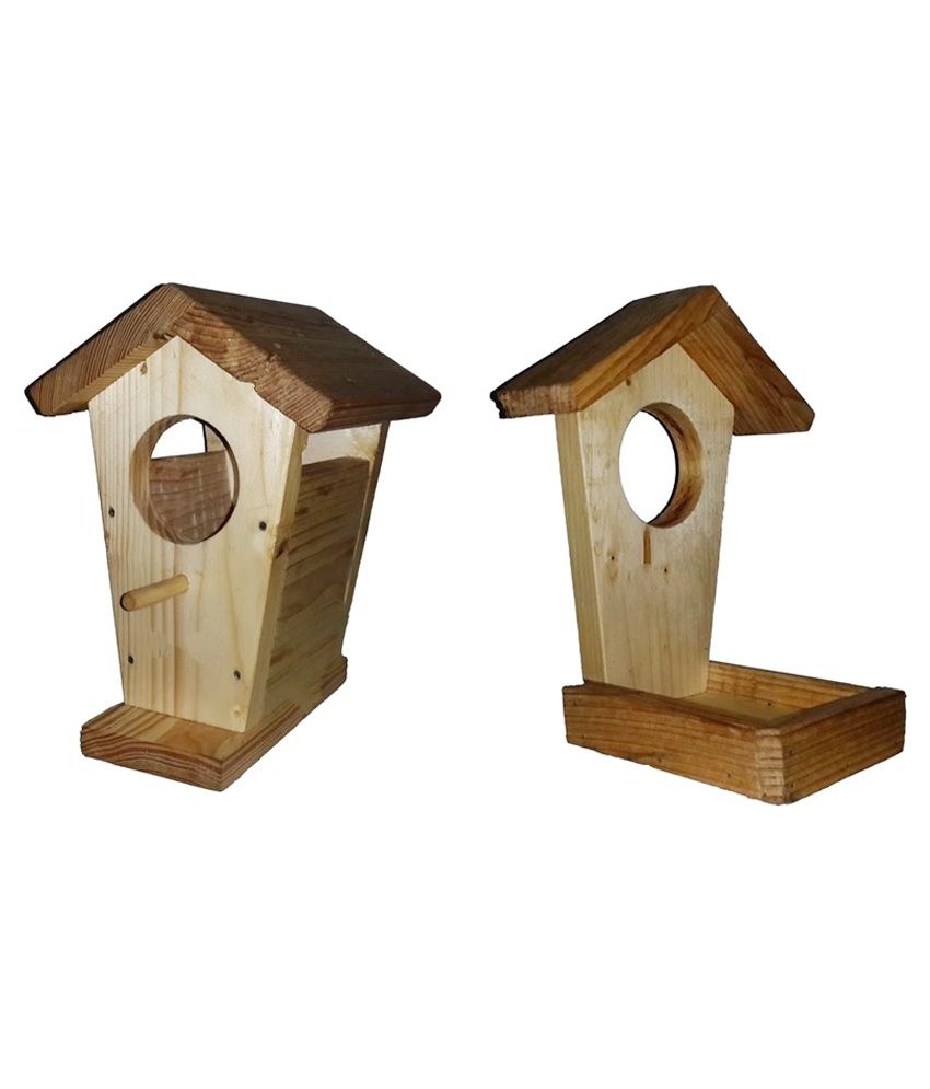 Aqua Garden Landscape Beige Wooden Combo Of Bird House And Bird Feeder