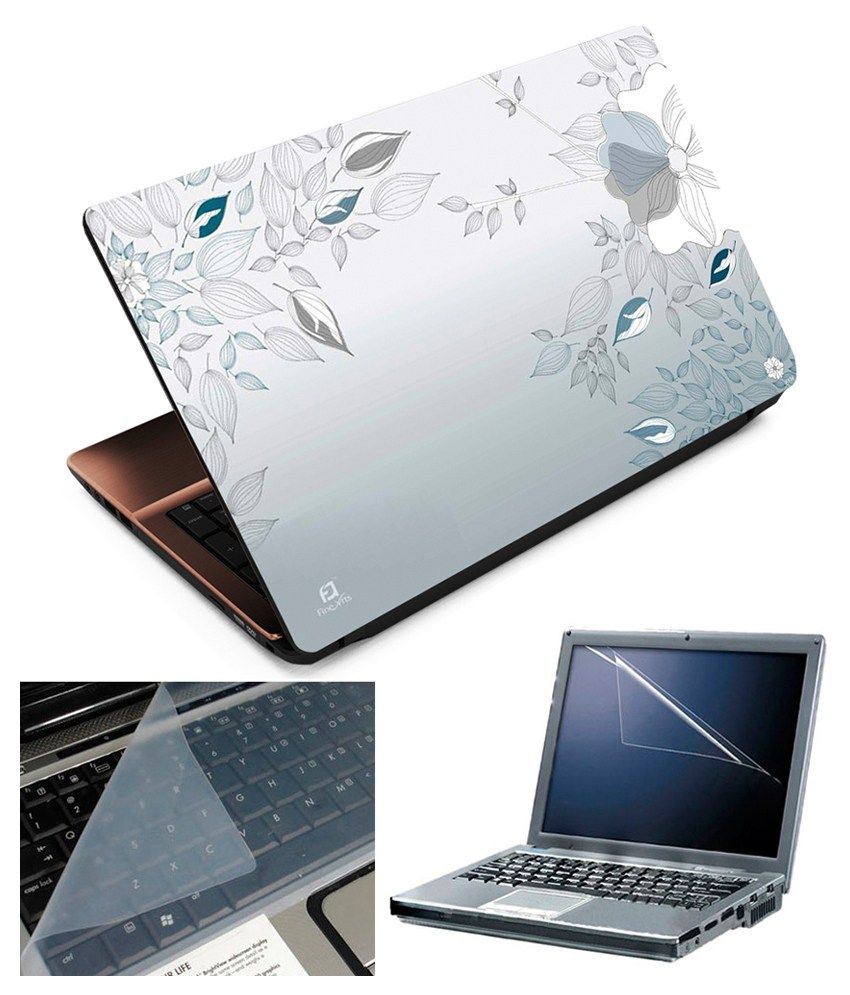 Finearts Floral Laptop Skin With Screen Guard And Keyboard Protector