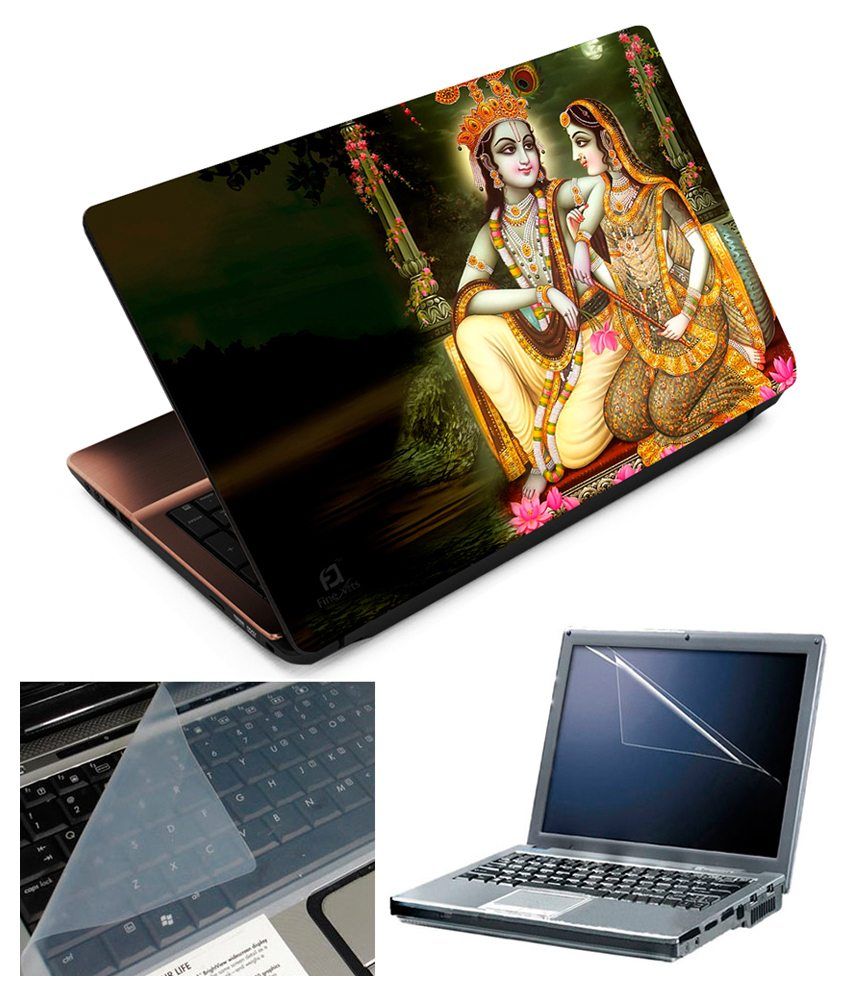 Finearts Lord Krishna Laptop Skin With Screen Guard And Keyboard Protector