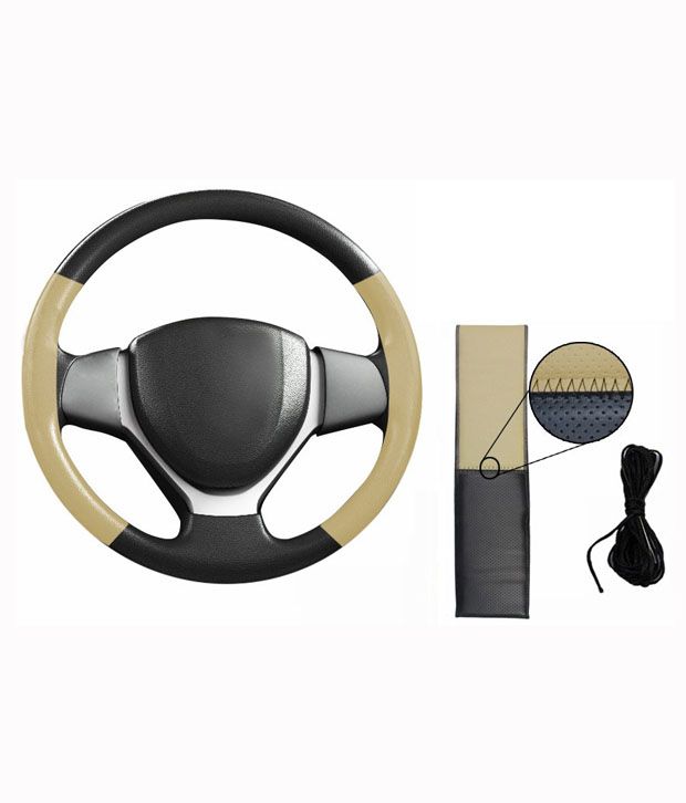 Black and beige on sale steering wheel cover