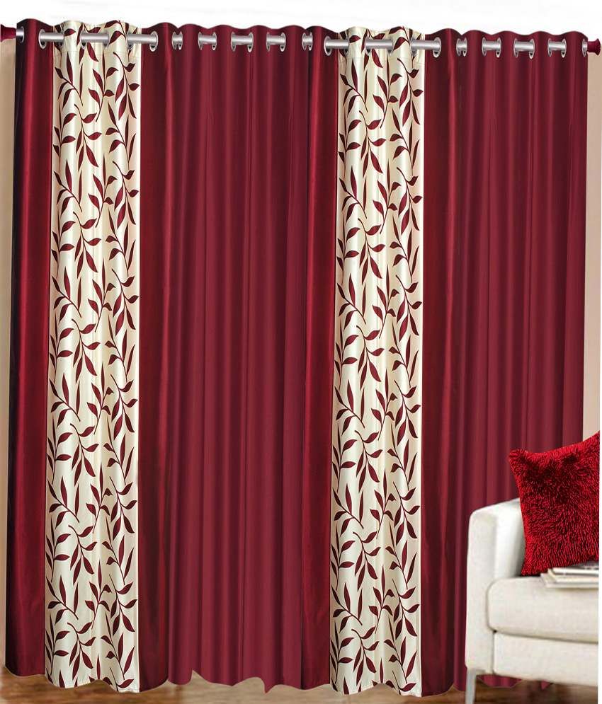 Azaani Combo Of 4 Polyester Printed & Solid Maroon Door Curtain