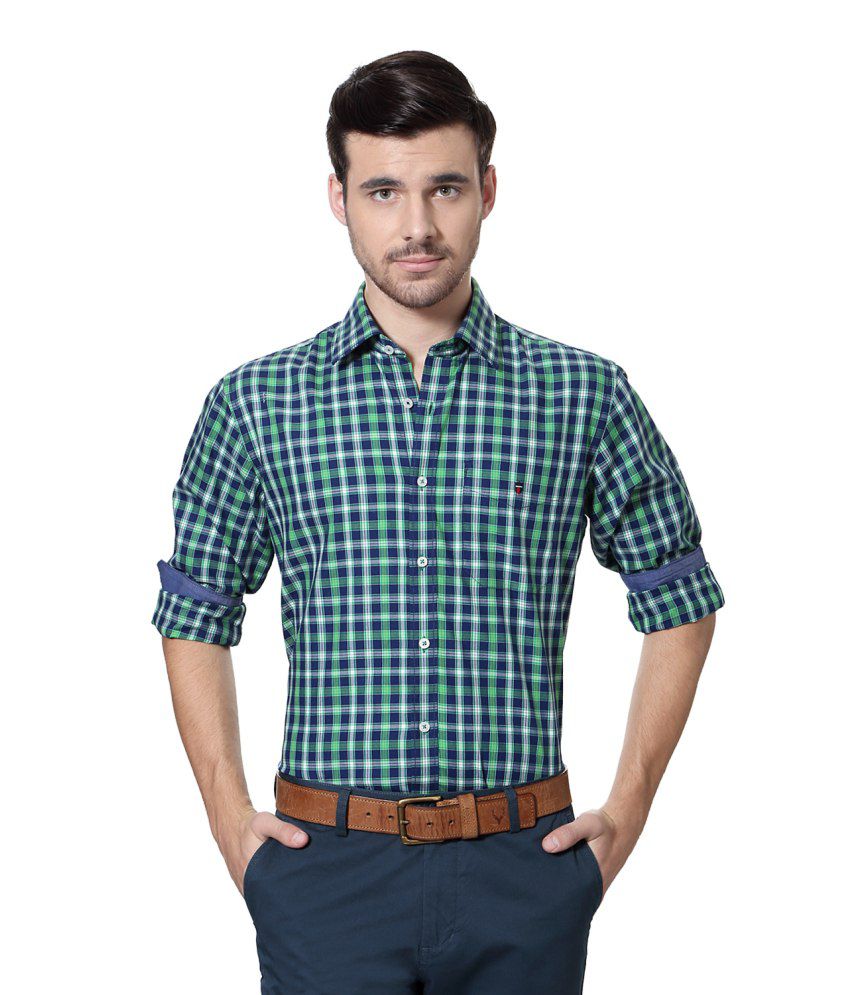 Louis Philippe Green Cotton Shirt - Buy Louis Philippe Green Cotton Shirt Online at Low Price in ...