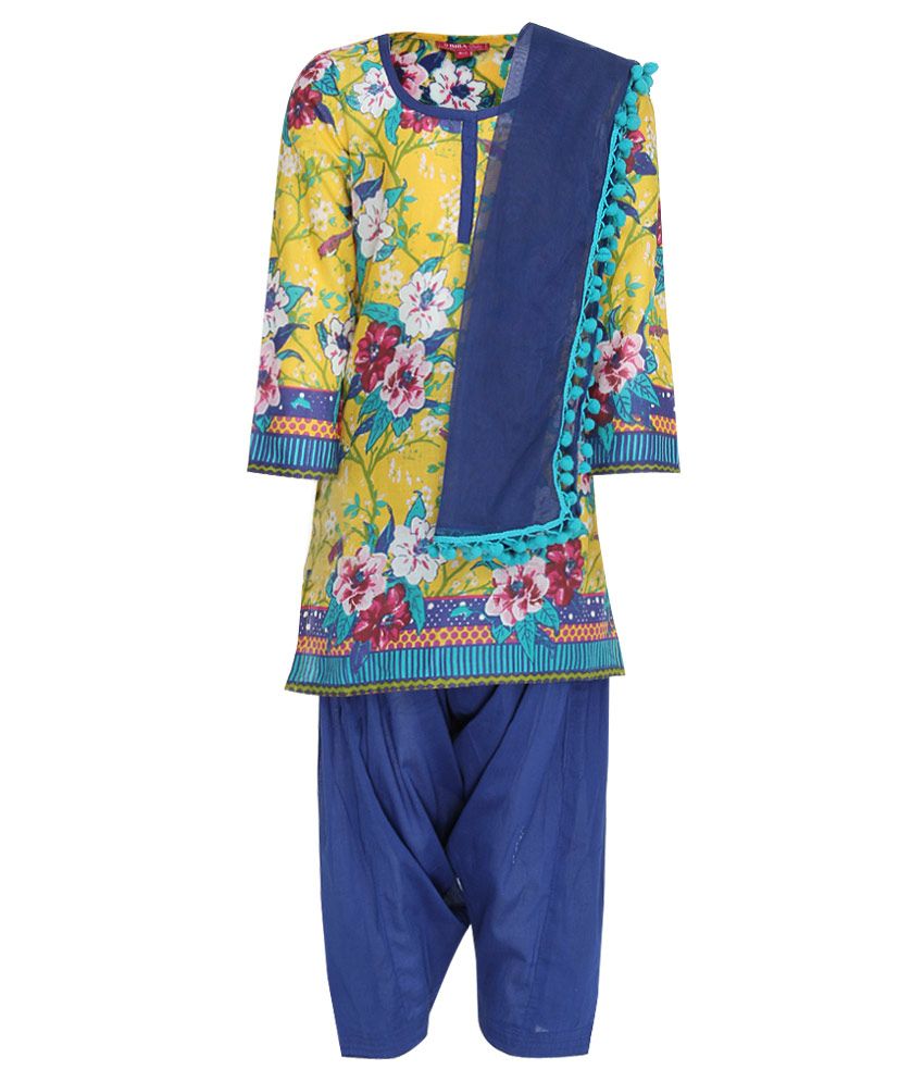 Biba Yellow & Navy Salwar Kurta With Dupatta available at snapdeal for Rs.390