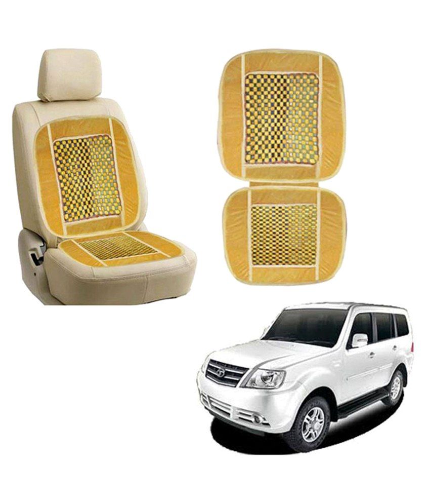 Style Your Ride Tata Sumo Grande - Beige Car Velvet Border Wooden Bead Seats -(1 Pcs )