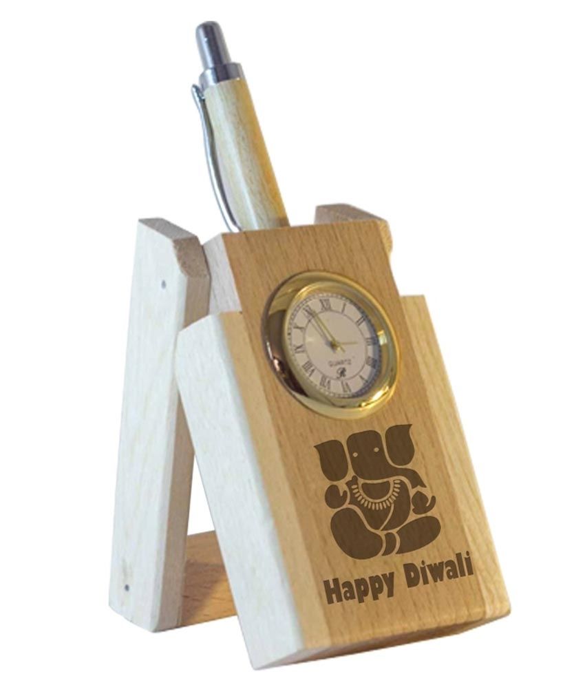 Tiedribbons Exotic Wood Engraved Desktop Accessory Pen Holder With Clock available at snapdeal for Rs.399