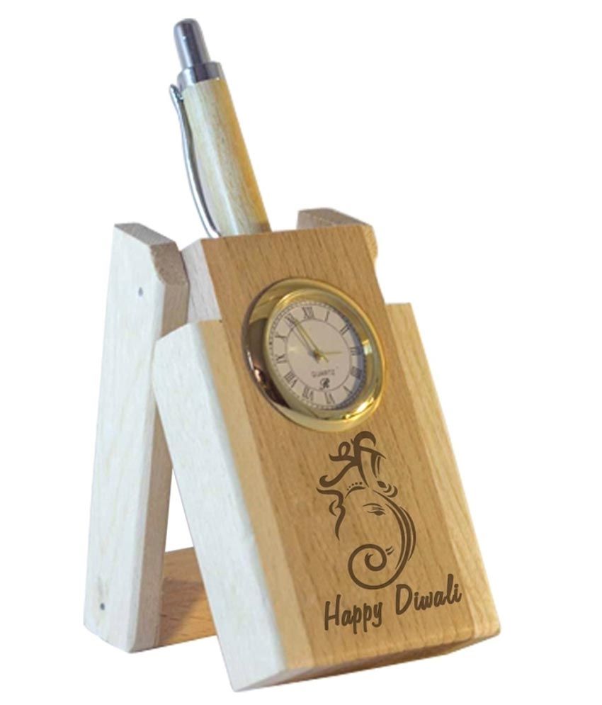 Tiedribbons Exotic Wood Engraved Desktop Accessory Pen Holder With Clock available at snapdeal for Rs.399