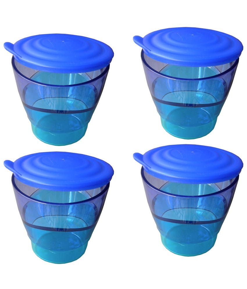 Tupperware Blue Plastic 290 Ml Tumbler With Lid Set Of 4