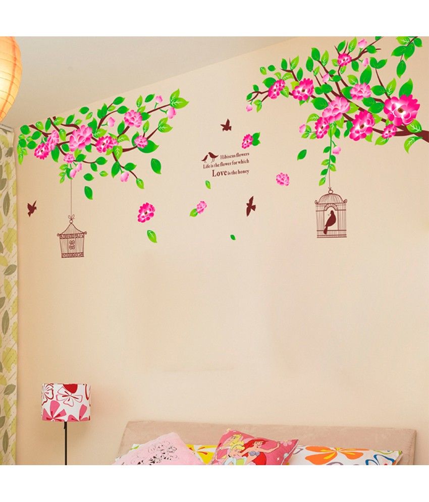 80 Off On Stickerskart Lcd Tv Backdrop Hibiscus Flowers Wall Decor Stickerskart Lcd Tv Backdrop Hibiscus Flowers Wall Decor Multicolour