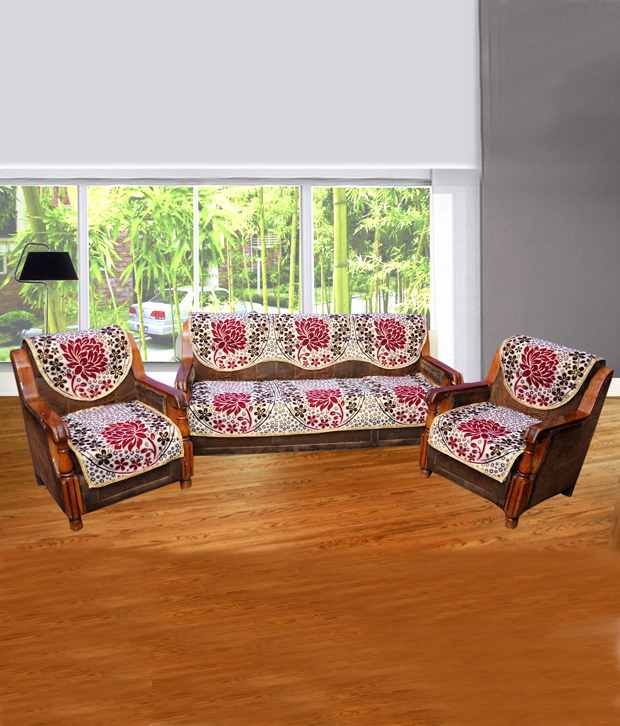 Grah Shobha Beige Cotton Floral Sofa Cover Set