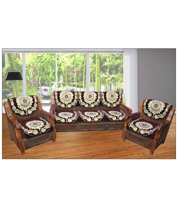 Grah Shobha Brown Cotton Floral Sofa Cover Set