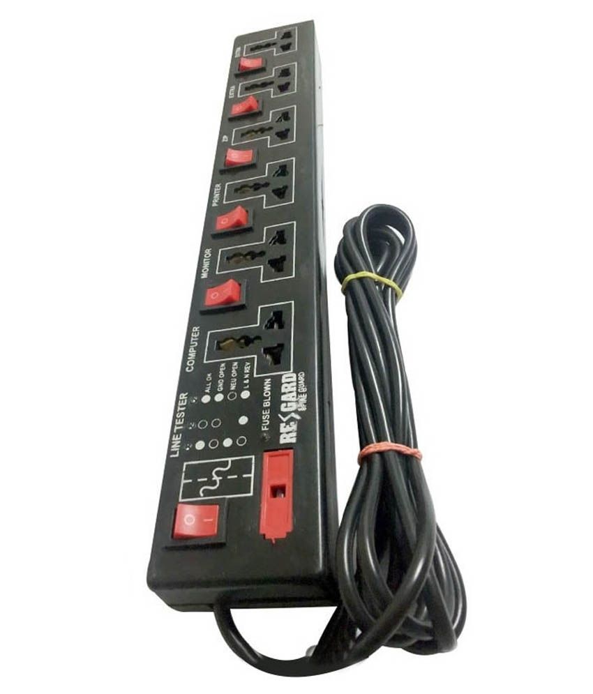 Re-gard- 3 Yards 6 Switch 6 Socket Extension Board Cord Spike Guard Spike Buster Surge Protector With Fuse -(power Strip) available at snapdeal for Rs.350