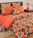 Swayam Orange & Brown Floral Design Bed Sheet Set