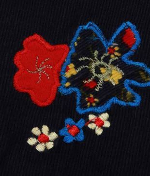Nauti Nati Navy Blue Embroidered Cord Pant For Kids
