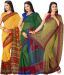 Prafful Olive Green-Yellow-Green Saree Combo Of 3