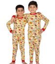 Nuteez Red & Yellow Sweet Tooth Kids Pajama Set For Kids
