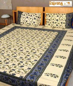 Rajrang Soft Cotton Floral Double Bed Sheet Set- 3 Pcs