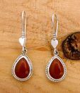 Designer Silver Red Onyx Studded Sterling Silver Earrings