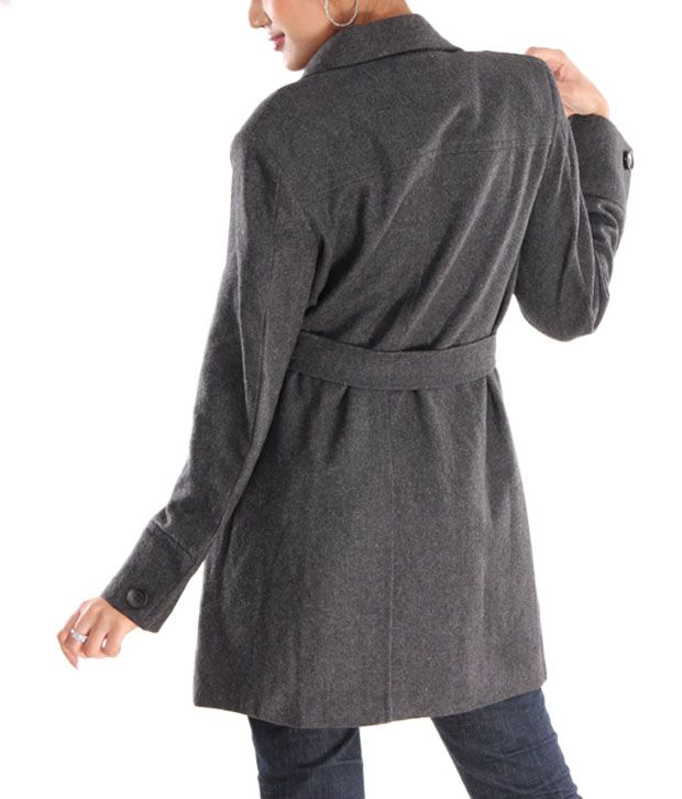 Hues Grey Tweed Belted Overcoat