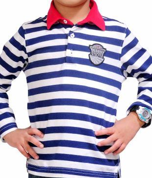 Catmoss Vibrant Blue & White Striped T-Shirt For Kids