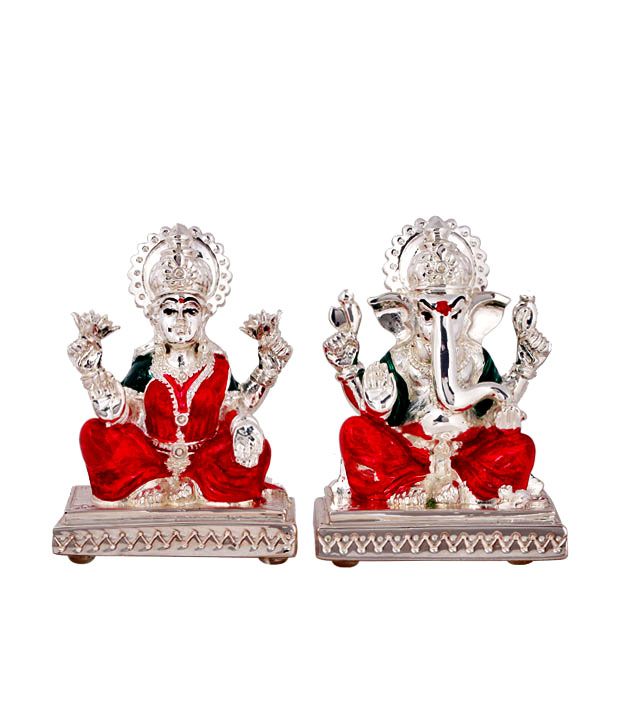 Shanti Holy Pair Of Lakshmi Ganesha Silver Coated Idols