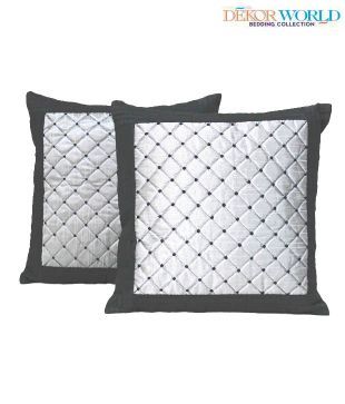Dekor World Set Of Two Black & Grey Embroidery Cushion Covers