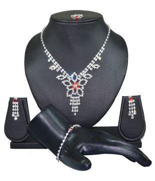 Diovanni CZ Flower Retro Necklace Set With Ring & Bracelet