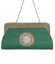 Aarna Craft Green Pearl & Zardozi Motif Clutch