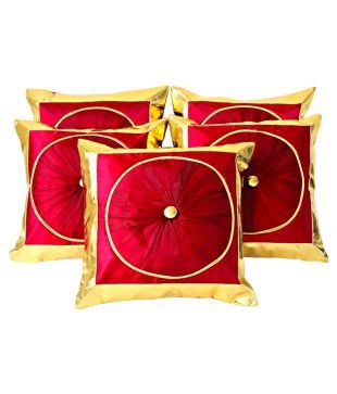Dekor World Maroon Cushion Covers With Circular Design- 5 Pcs