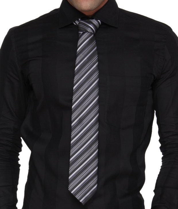 Marc Black Diagonal Stripes Necktie
